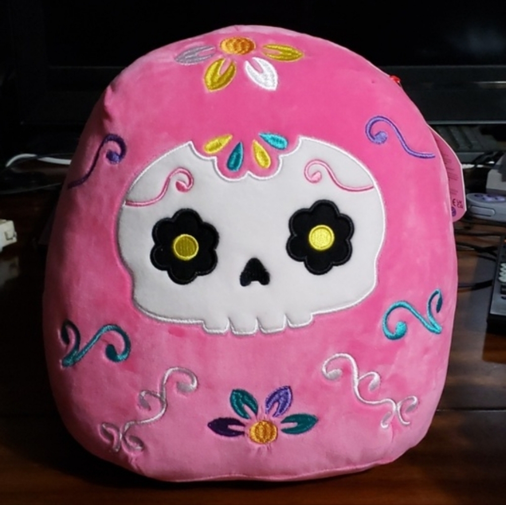 Squishmallow Day Of The Dead Marcita Pink Skull Plush Pillow